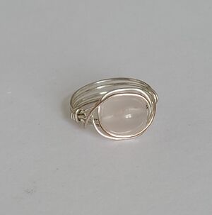 Handmade Boho Light Pink Rose Quartz Silver Tone Wire Wrapped Feminine Ring